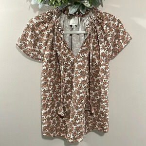 Joie Floral Peasant Ruffle Collar Top L